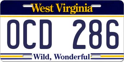 WV license plate OCD286