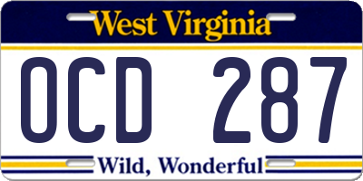 WV license plate OCD287