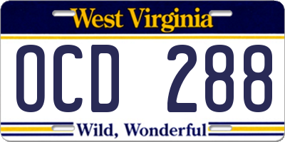 WV license plate OCD288