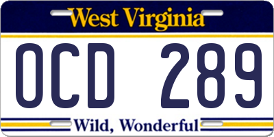 WV license plate OCD289