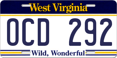 WV license plate OCD292