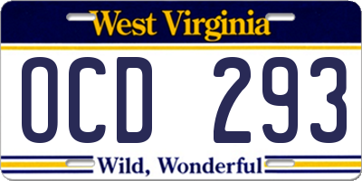 WV license plate OCD293