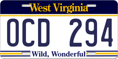 WV license plate OCD294