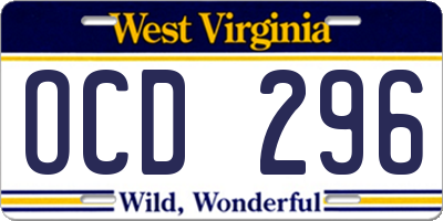 WV license plate OCD296