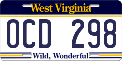 WV license plate OCD298