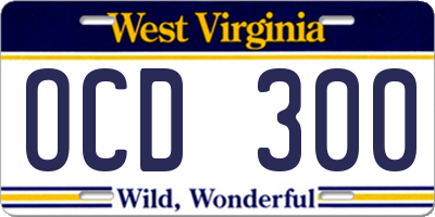 WV license plate OCD300