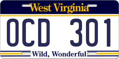 WV license plate OCD301