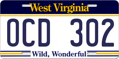 WV license plate OCD302