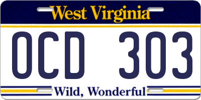 WV license plate OCD303