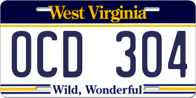 WV license plate OCD304