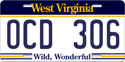 WV license plate OCD306