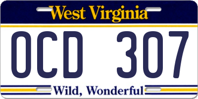 WV license plate OCD307