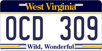 WV license plate OCD309