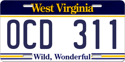 WV license plate OCD311