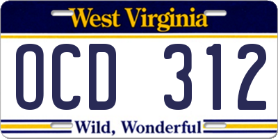 WV license plate OCD312