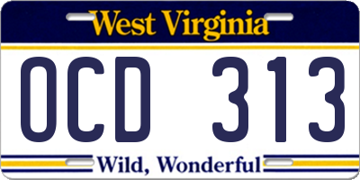 WV license plate OCD313