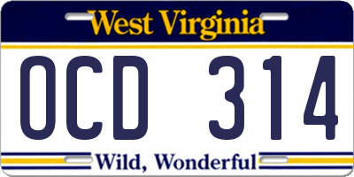 WV license plate OCD314