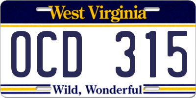 WV license plate OCD315