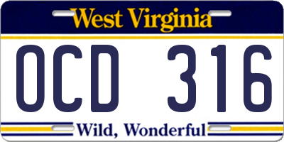WV license plate OCD316