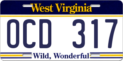 WV license plate OCD317
