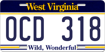 WV license plate OCD318