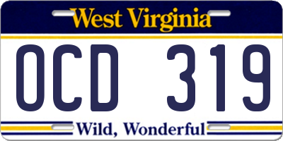 WV license plate OCD319