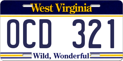 WV license plate OCD321