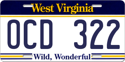 WV license plate OCD322