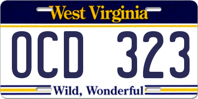 WV license plate OCD323