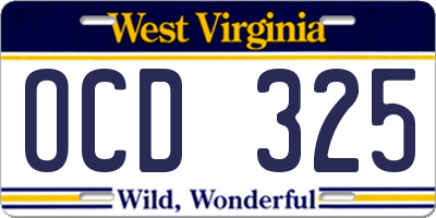 WV license plate OCD325