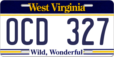 WV license plate OCD327