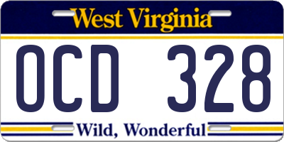 WV license plate OCD328