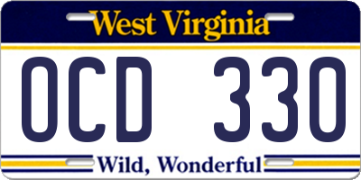 WV license plate OCD330