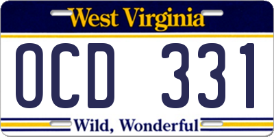 WV license plate OCD331