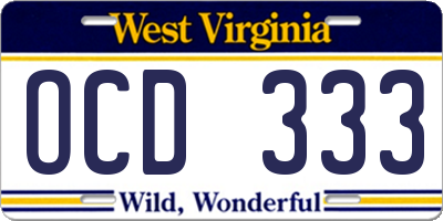 WV license plate OCD333