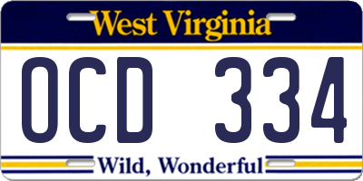 WV license plate OCD334