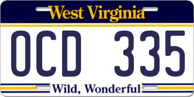 WV license plate OCD335