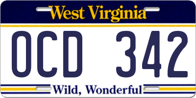 WV license plate OCD342