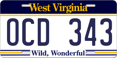 WV license plate OCD343