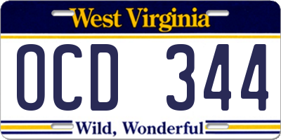 WV license plate OCD344