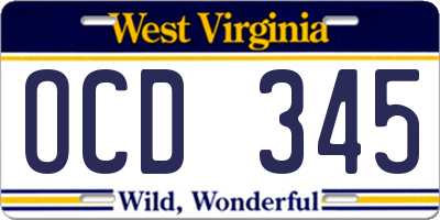 WV license plate OCD345