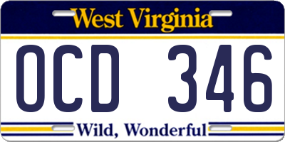 WV license plate OCD346