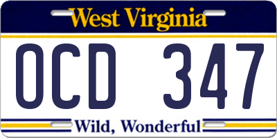 WV license plate OCD347