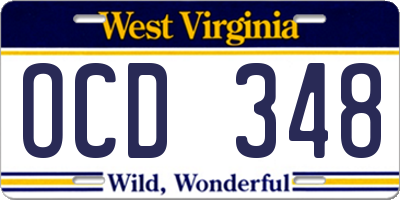 WV license plate OCD348