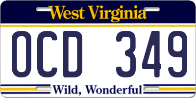 WV license plate OCD349