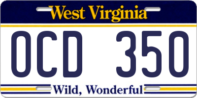 WV license plate OCD350