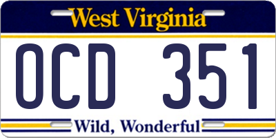 WV license plate OCD351