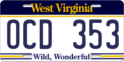 WV license plate OCD353