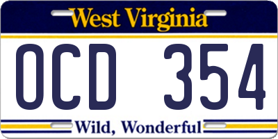 WV license plate OCD354