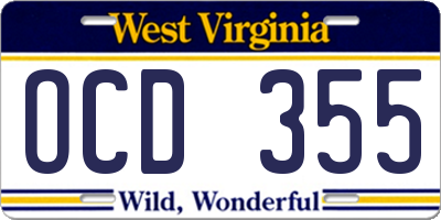 WV license plate OCD355